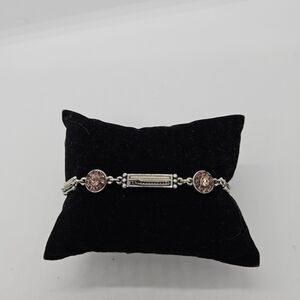 Lia Sophia silver tone metal bracelet bar and rhinestone flower links